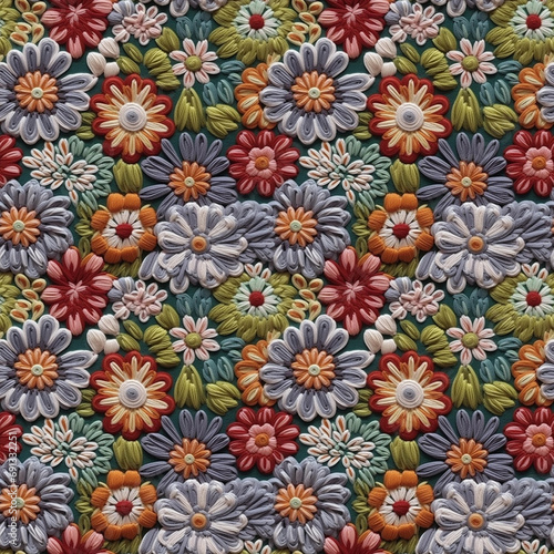 Cute Colorful Flower Crochet Seamless Pattern