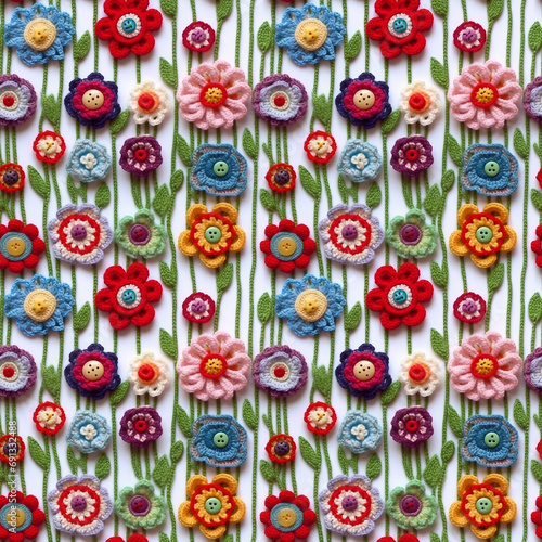 Cute Colorful Flower Crochet Seamless Pattern