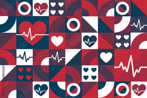 February is American Heart Month. Seamless geometric pattern. Template for background, banner, card, poster. Vector EPS10 illustration.