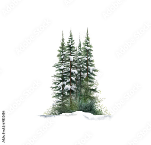 watercolor christmas tree  fir tree  transparent on white background PNG.