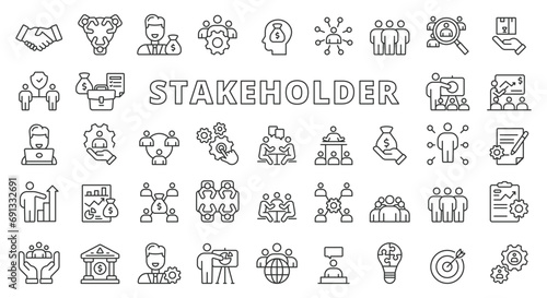 Stakeholder icon line design. Business, partner, shareholder, investor, supporter vector illustrations. Stakeholder pictograms editable stroke icons. photo