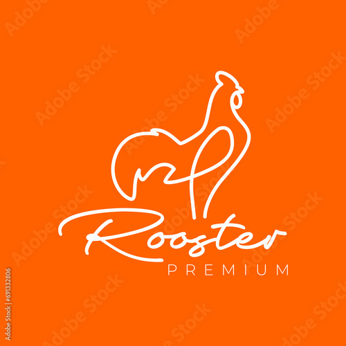 rooster poultry line art simple modern minimal mascot character logo design vector icon illustration