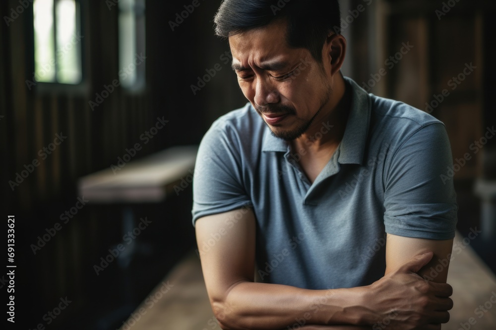 Fototapeta premium man have injury muscle joint between shoulder and arm pain after workout