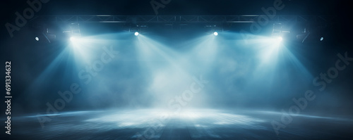 Empty stage with spotlights and smoke banner background with copy space photo