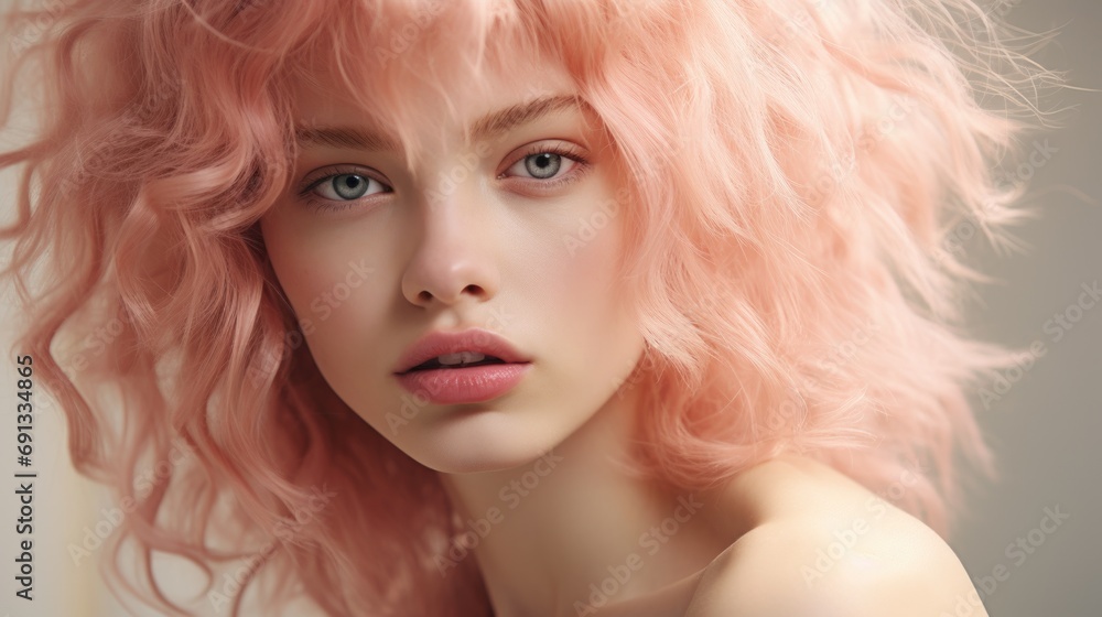 Portrait of young woman with peach fuzz color of hair