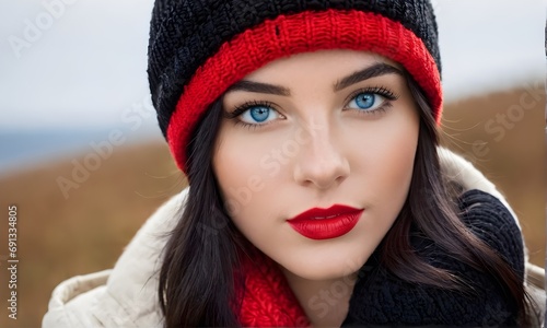 Closeup portrait of beautiful young woman in a hat.