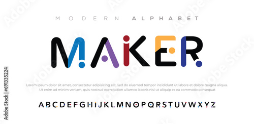 Maker Creative modern urban alphabet font. Digital abstract moslem, futuristic, fashion, sport, minimal technology typography. Simple numeric vector illustration