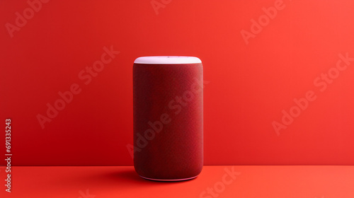Generic smart speaker standing on red background