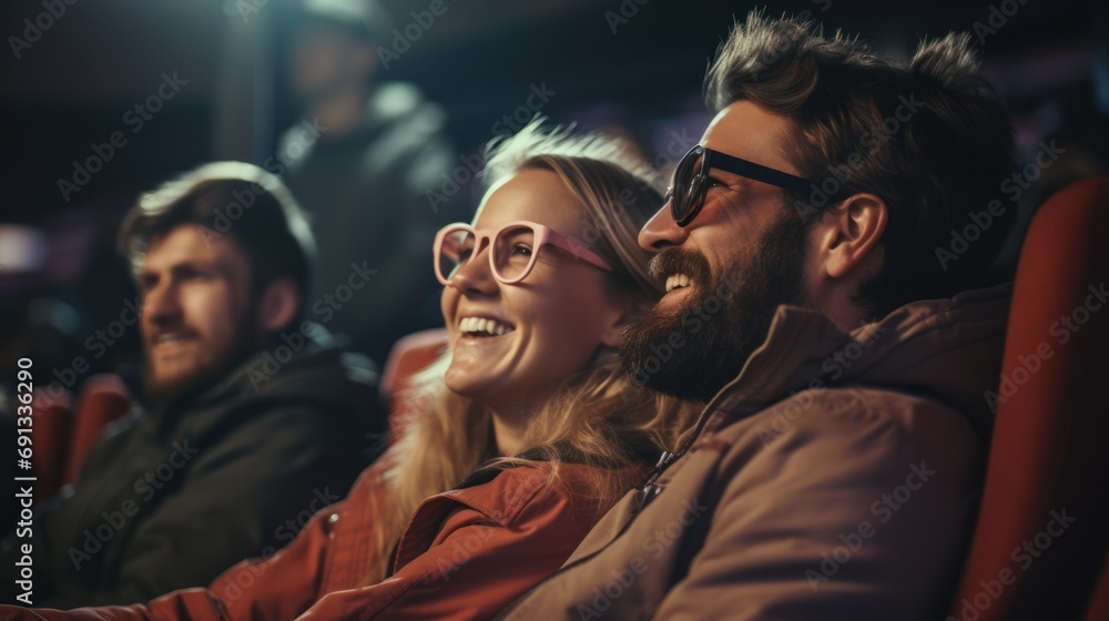 Movie day Happy young couple watching a comedy movie in the cinema, smiling. Movie day Happy young couple watching a comedy movie in the cinema, smiling.