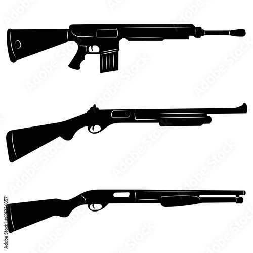 rifles, shotguns silhouette on white background vector