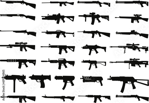 set of weapons, rifles, shotguns silhouette on a white background vector photo
