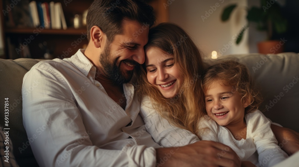 family with little kids sit on sofa in kitchen have fun using family with little kids sit on sofa in kitchen have fun using