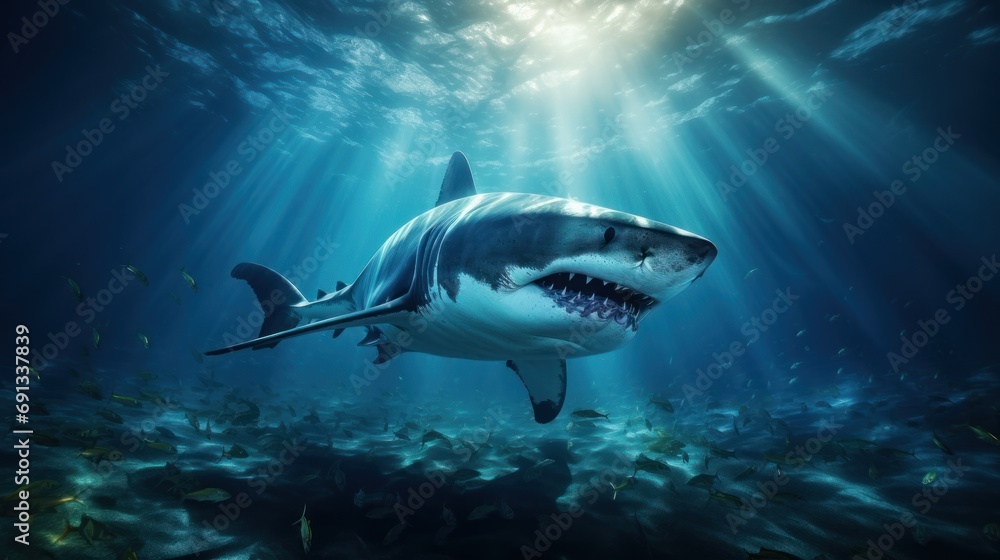 Obraz premium Great white shark attacks under the sea