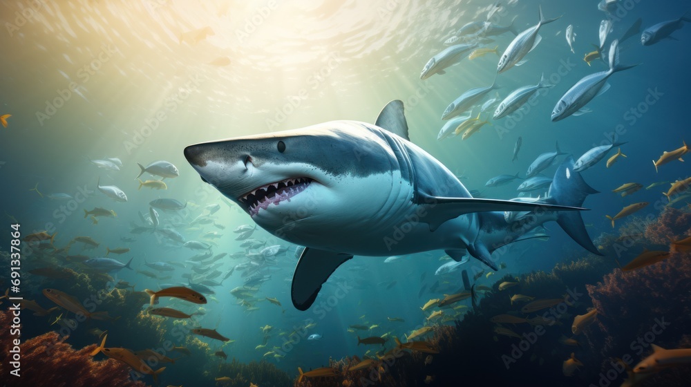 Great white shark attacks under the sea