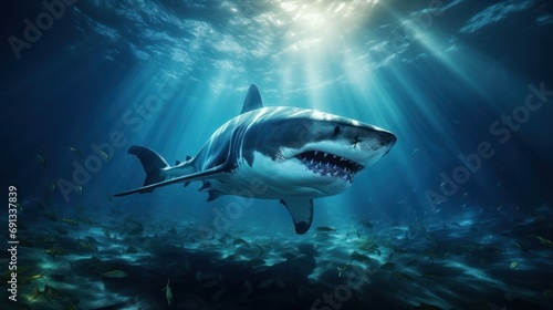 Great white shark attacks under the sea