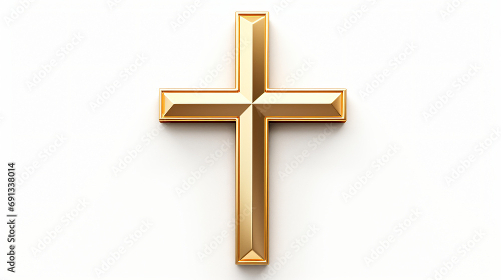 Gold cross isolated on white background