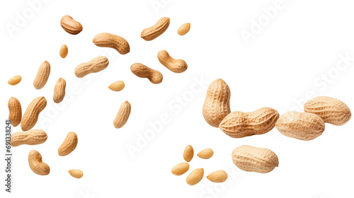 Peanuts, a pile of peanuts and seeds being separated from each other photo