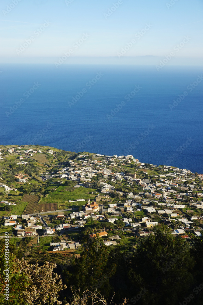 Panorama of the village Santa Marina Salina, the Aeolian islands, Italy