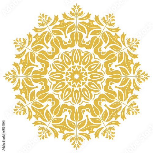 Elegant vintage vector ornament in classic style. Abstract traditional ornament with oriental elements. Classic vintage round golden pattern