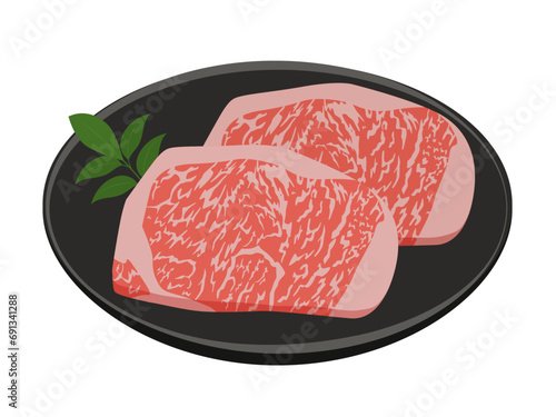お皿に乗った牛肉のイラスト_ベクターイラスト