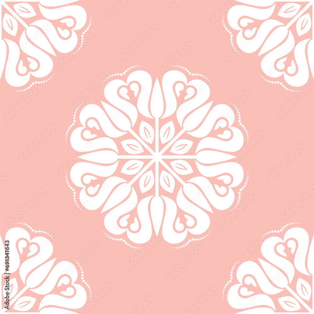 Floral vector pink white ornament. Seamless abstract classic background with flowers. Pattern with repeating floral elements. Ornament for wallpaper and packaging Floral vector pink white ornament. Seamless abstract classic background with flowers. Pattern with repeating floral elements. Ornament for wallpaper and packaging