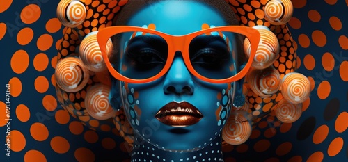 african afrobeats style orange and blue polka dots