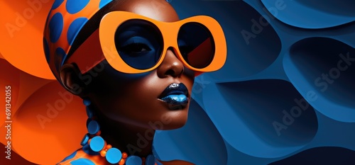 african afrobeats style orange and blue polka dots