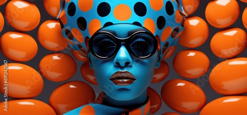 african afrobeats style orange and blue polka dots