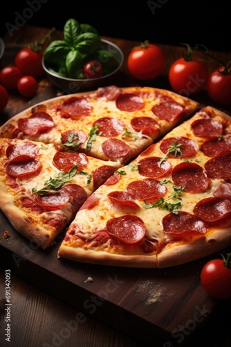An appetizing image of a classic pizza