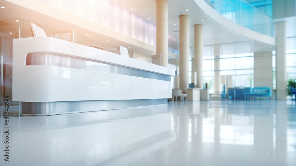 A softly focused image of a modern office lobby with a reception desk, computer, and telephone, bathed in warm sunlight, conveying a welcoming atmosphere for visitors. A softly focused image of a modern office lobby with a reception desk, computer, and telephone, bathed in warm sunlight, conveying a welcoming atmosphere for visitors.