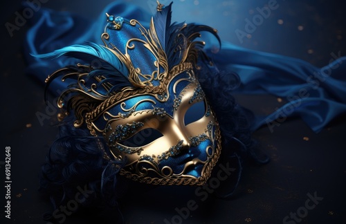 an elegant blue masquerade mask on a blue background