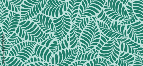 Abstract floral with leaves seamless pattern with green painted leaves. 