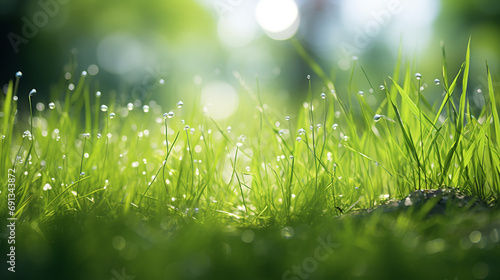 Green grass in the sunlight. Sunlight through the grass. Natural background Green Summer Grass Meadow Close-Up With Bright Sunlight. Sunny Spring Background. Beautiful green grass background with boke