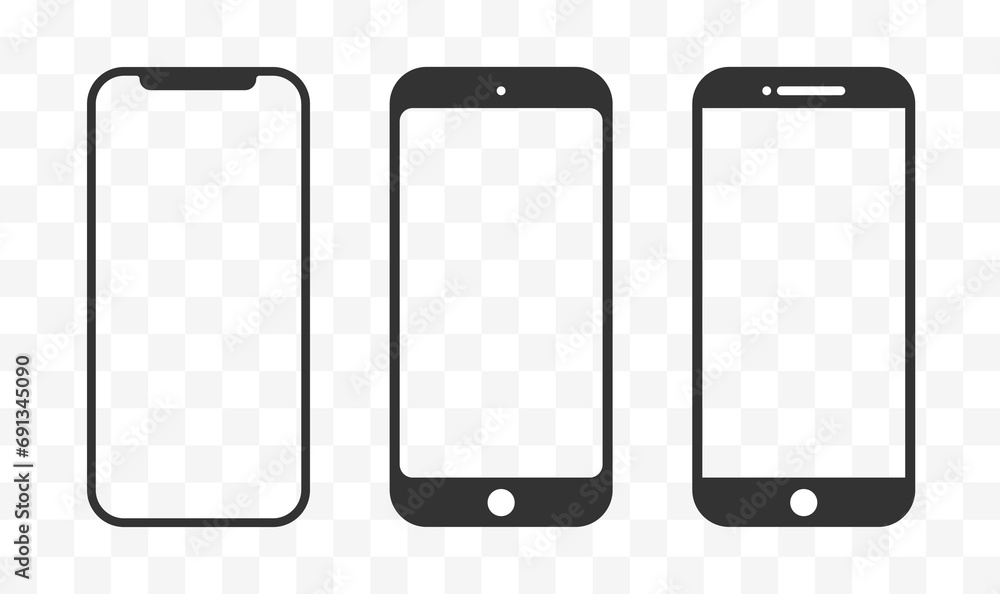 Smartphone icons, mobile phone mockup on transparent background. - obrazy, fototapety, plakaty 