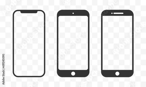 Smartphone icons, mobile phone mockup on transparent background. photo