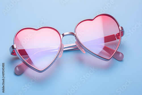 Cute heart shaped sunglasses on pastel blue colored background