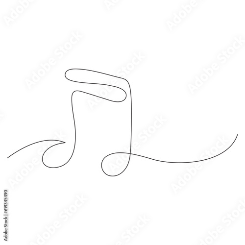 Continuous one line drawing of hand drawn music note. Linear vector illustration. Editable stroke.