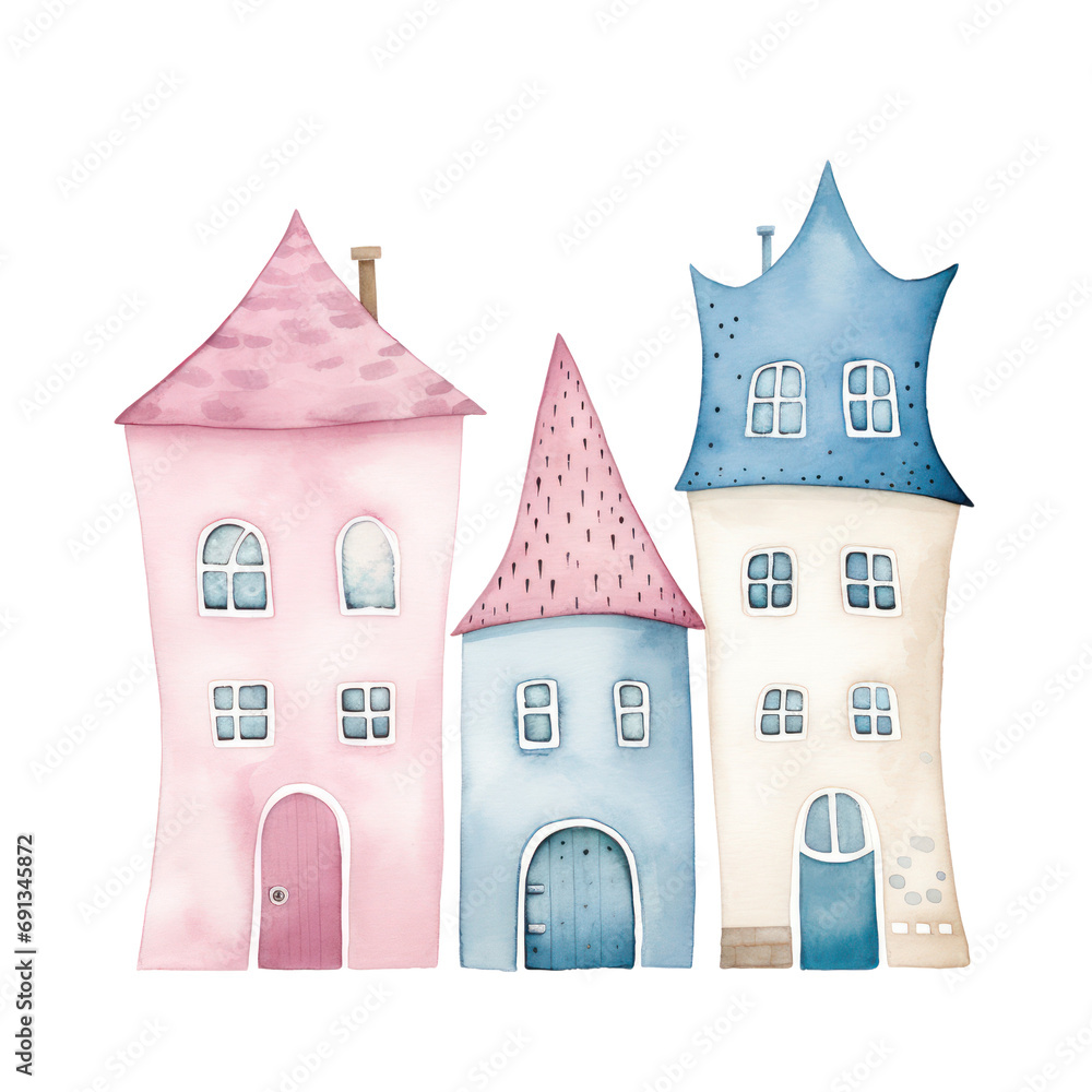 Watercolor illustration of quirky house.