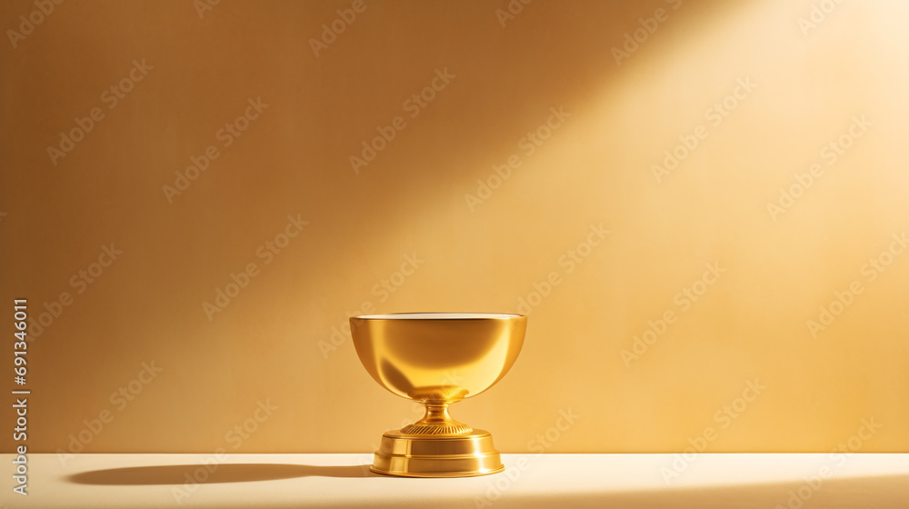 golden trophy cup on a yellow background with hard light and shadow golden trophy cup on a yellow background with hard light and shadow