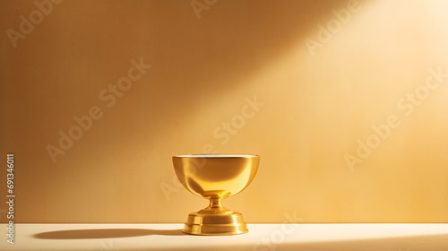 golden trophy cup on a yellow background with hard light and shadow