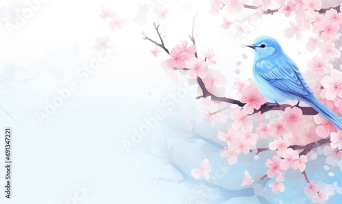 Blue bird on branch of cherry sakura, spring background © lublubachka