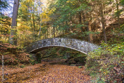 Foot Bridge and River at Hocking Hills State Park in the Hocking Hills region of Hocking County, Ohio, United States photo