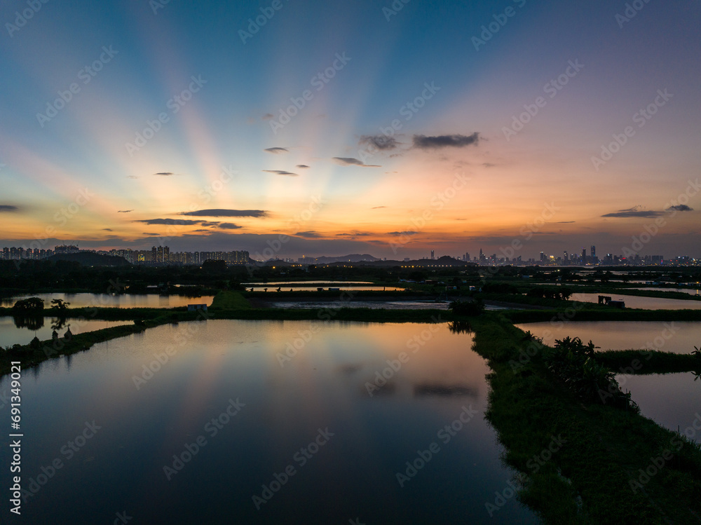 Twilight in Tai Sang Wai Drought Fish Ponds.