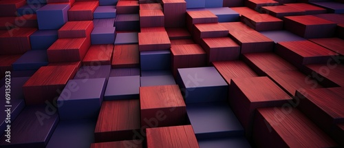 Saturated Red and Purple Wooden Blocks in a Dual Stripe