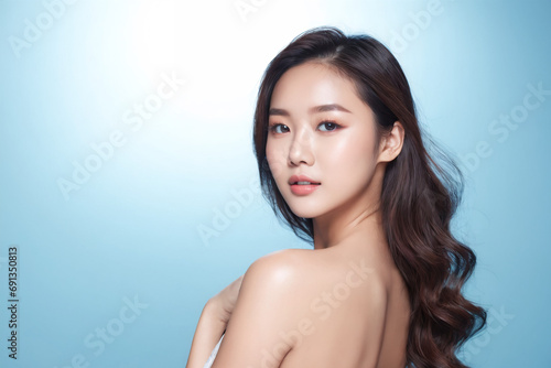 Beautiful young asian korean woman facial expression with clean perfect skin on pink background, Skin care, Facial treatment, Cosmetology, beauty and spa, Asian women portrait