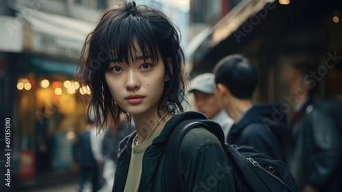 Captivating urban portrait of a young Japanese woman