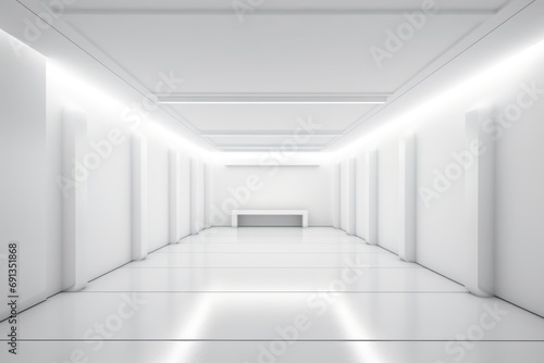Modern Minimalist White Gallery Space with Ambient Lighting.