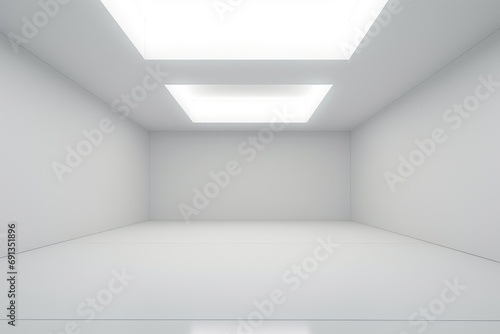 Modern Minimalist White Gallery Space with Ambient Lighting.