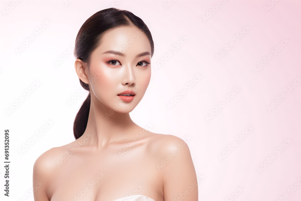 Beautiful young asian woman with clean skin on pink background, Human face expressions, emotions feel, Face care, Facial treatment, Cosmetology, beauty and spa, women portrait Beautiful young asian woman with clean skin on pink background, Human face expressions, emotions feel, Face care, Facial treatment, Cosmetology, beauty and spa, women portrait
