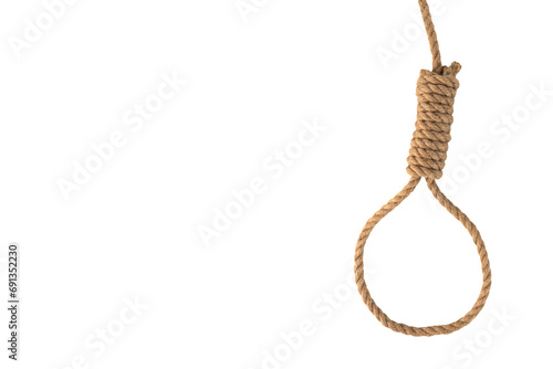 Rope noose for the executioner, natural fiber rope on a transparent background. Hemp rope noose for murder or suicide. Rope knot for the gallows. PNG.